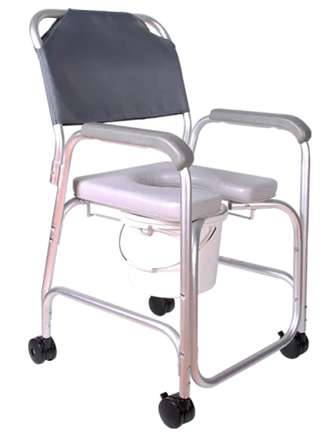 SILLA CÓMODO DUCHA R213093 GR ACOJINADA 4 RUEDAS DE ALUMINIO