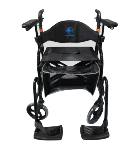 [012642] ANDADERA ROLLATOR HÍBRIDA BLACK  LUX CARE CME-04204L DE ALUMINIO SOPORTA 140 KG. RESPALDO GIRATORIO.